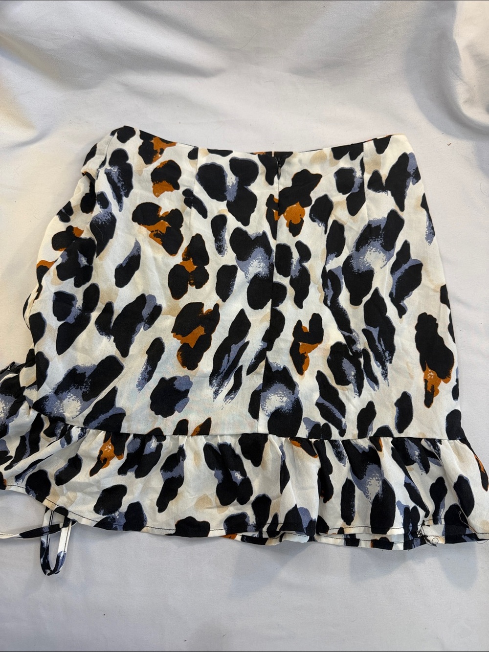 Animal Print Ruffle Hem Mini Skirt - Black, White & Brown - Picture 3 of 6